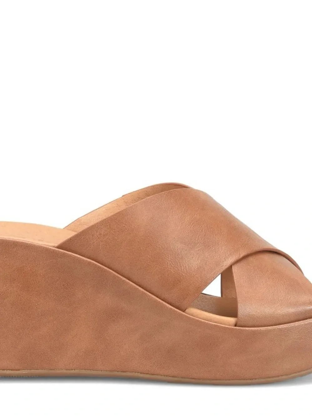 Kork-Ease Tan Leather Cross-Band Wedge Slide - Women